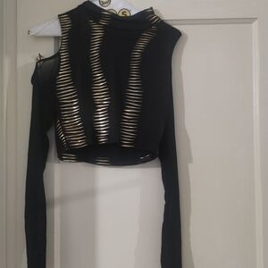 Body Central Black and Gold Cutout Crop Top